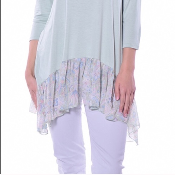 Mint Floral Chiffon Hem Tunic - Picture 3 of 4