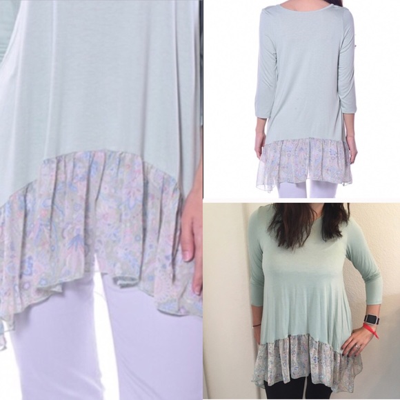 Tops - Mint Floral Chiffon Hem Tunic