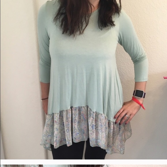 Mint Floral Chiffon Hem Tunic - Picture 4 of 4