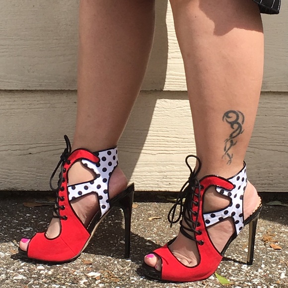 black and red polka dot heels