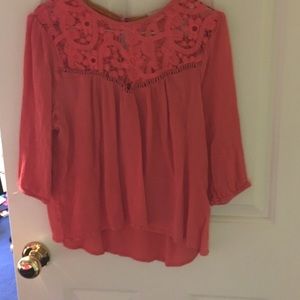 Light Blouse coral with lace at the top