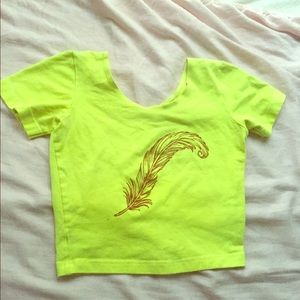 Neon yellow feather crop top