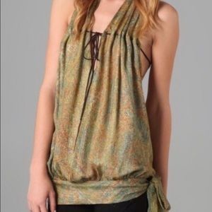 Green multicolor halter tie top