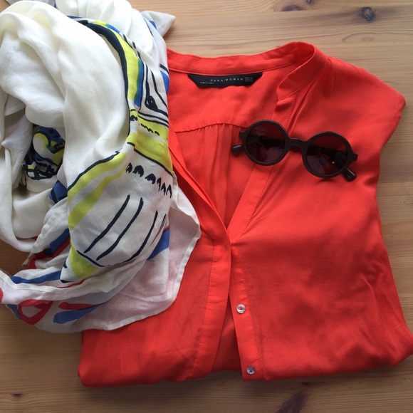 Zara Tops - Zara sheer, bright salmon button down.