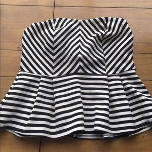 Black and white striped peplum top