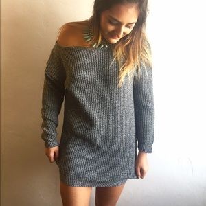 Grey sweater cold shoulder dress