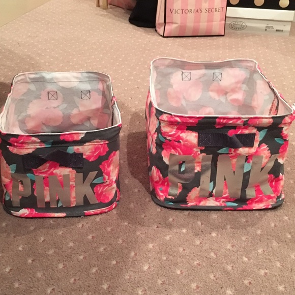 ‼️‼️SOLD‼️‼️2 VS Pink Storage bins in floral print