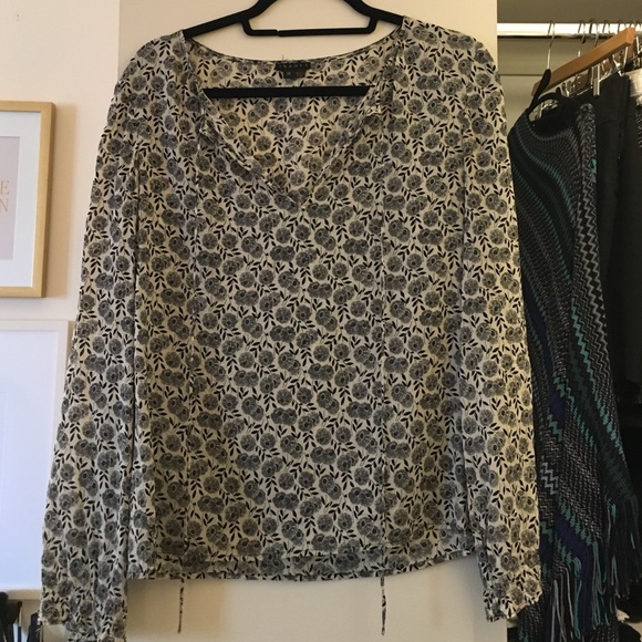 Theory floral silk boho blouse