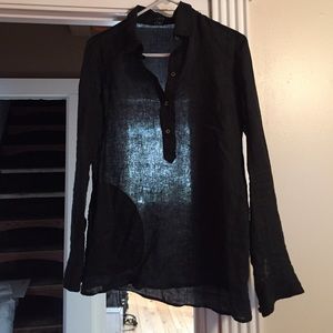 Theory black linen long sleeve shirt