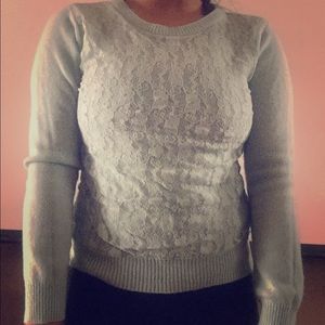 Mint Blue Crew Neck Sweater with Lace front