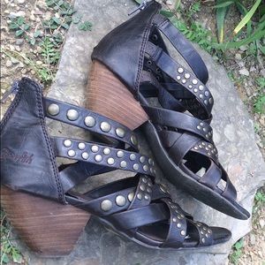 Studded Gladiator Style Wedge Sandal in chocolate