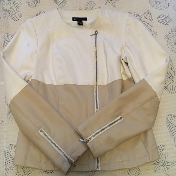 INC faux leather color block jacket