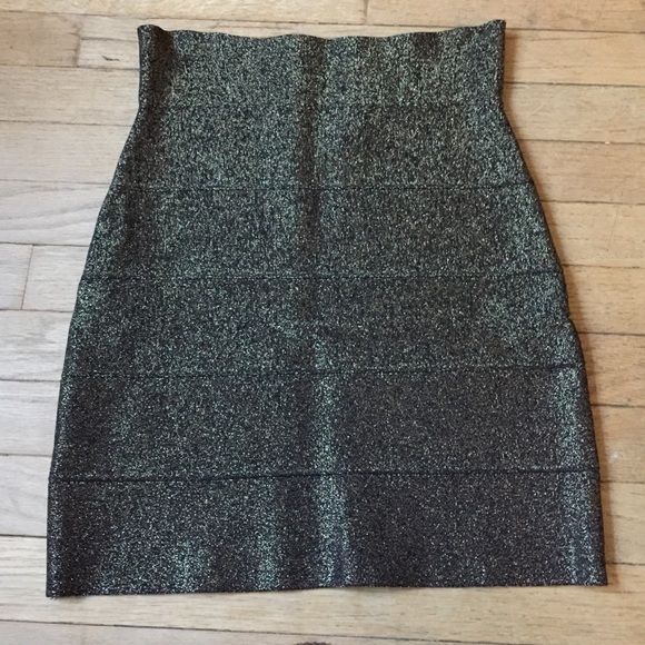BCBG MaxAzria Bandage Black & Shimmery Gold Skirt