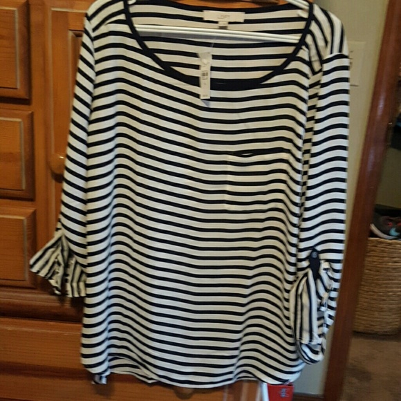 Loft navy and cream top