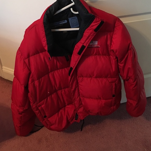 red polo puffer jacket