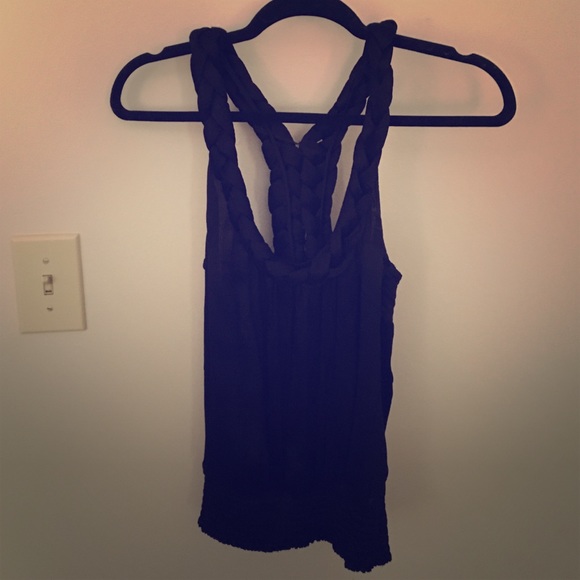 Black silk Bebe top, braided tank size S.