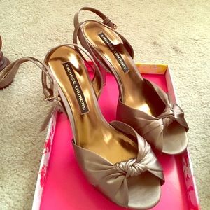 taupe silk stilettos