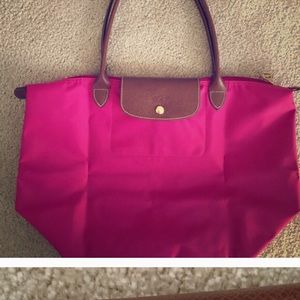 authentic long champ large tote magenta/pink