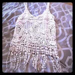 Crochet tank with fringe bottom