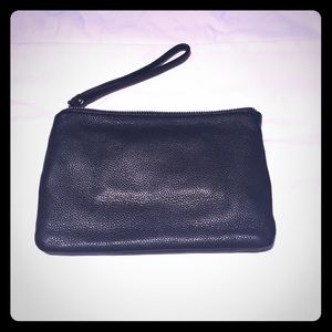 Black Leather Wristlet with Double Zipper