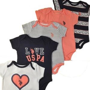 US Polo Assn Baby Girls 5pk Bodysuit Size 3M