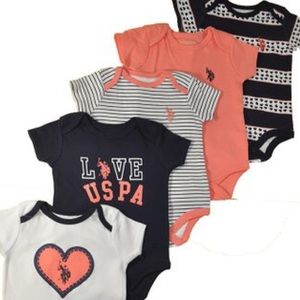 US Polo Assn Baby Girls 5 pack Bodysuit Size 9M