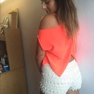 Bundle: sheer coral blouse and crotchet shorts