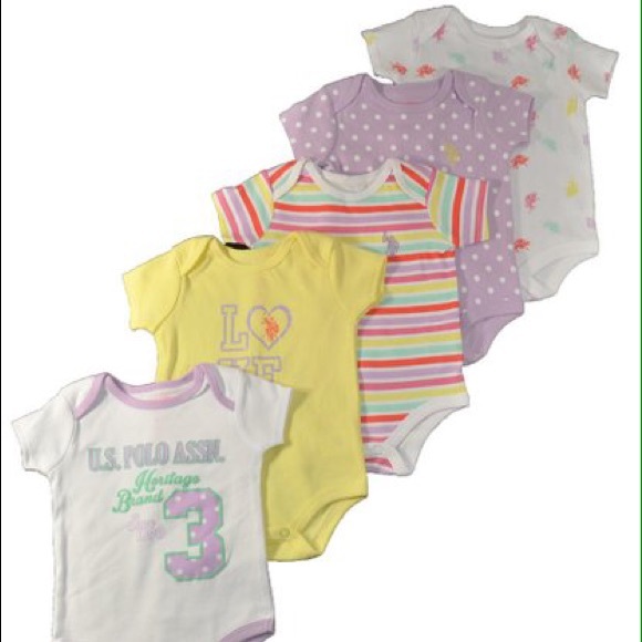 US Polo Assn Baby Girls 5 pack Bodysuit Size 6m