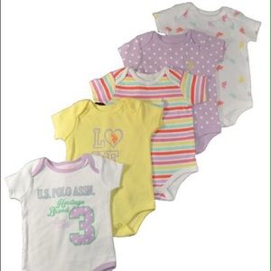 US Polo Assn Baby Girls 5 pack Bodysuit Size 6m