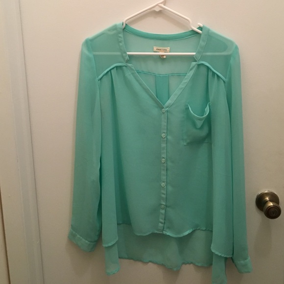 Teal Sheer Long Sleeve Blouse