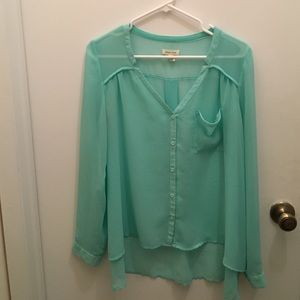 Teal Sheer Long Sleeve Blouse