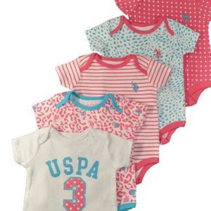 US Polo Assn Baby Girls 5 pack Bodysuit Size 9Mths