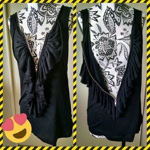 Sexy zip-front Ruffle Tank Top - SZ L
