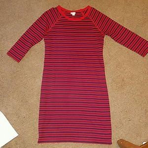 merona red/navy blue striped shirt dress
