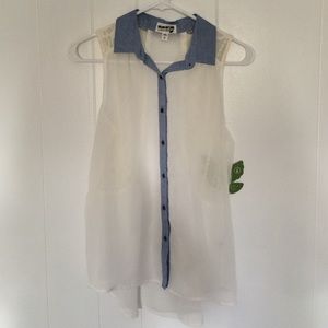 Sheer white button down tank top
