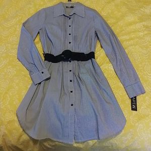 Tunic top with belt - black and white striped