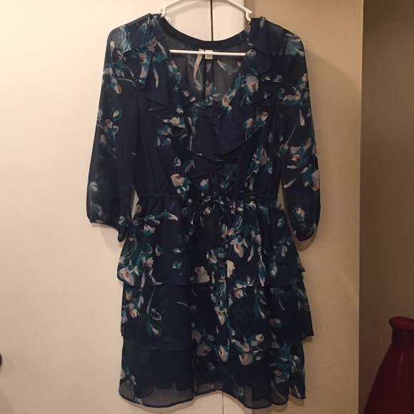 Dark Blue Flowered Lauren Conrad Dress