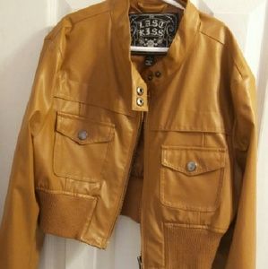 Tan crop leather jacket