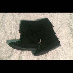 Black Fringe Moccasin Boots