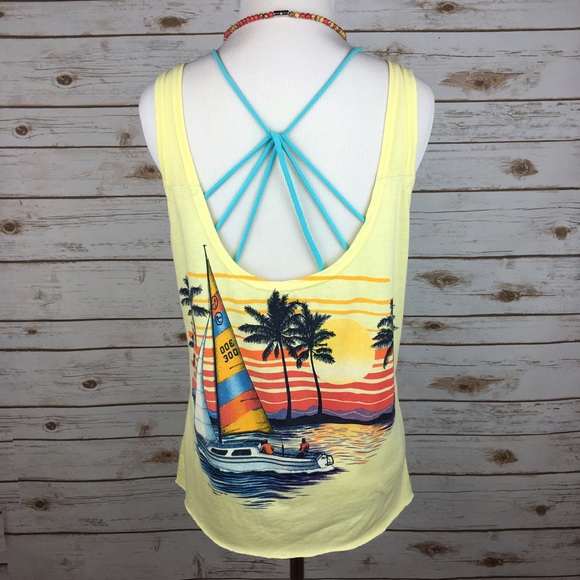 Vintage Tops - [Vintage] Beach Graphic Tank Scoop Sunset Boho Top