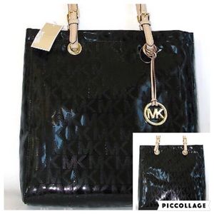 NEW MICHAEL KORS Authentic Metallic Black TOTE
