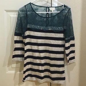 Anthropologie striped top with lace detailing.