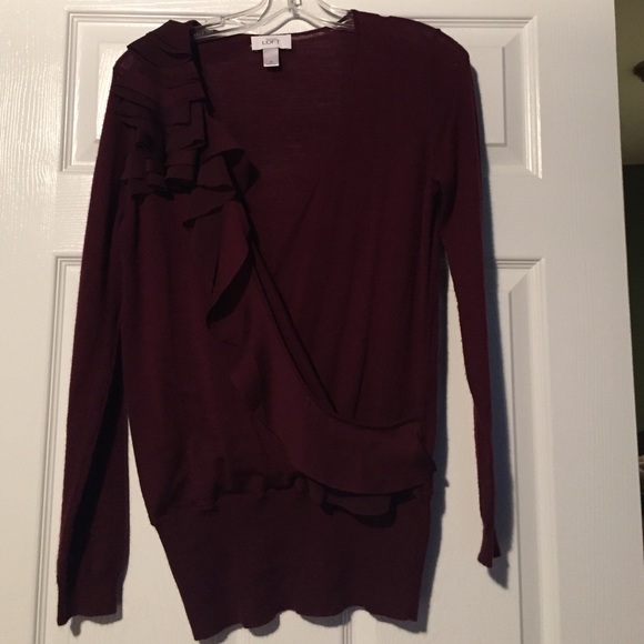Burgundy lightweight wrap look sweater