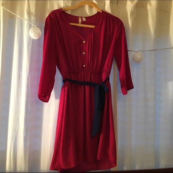 Fuchsia Belted Sleeved Dress from Francesca's