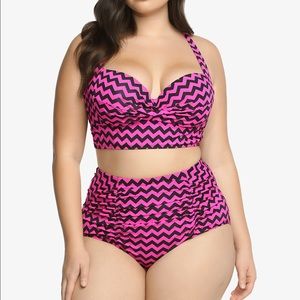 Torrid pink and black chevron high waist swim suit
