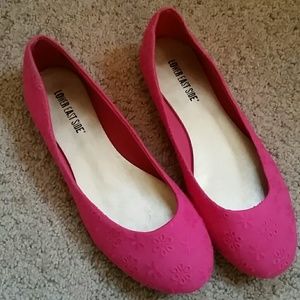 Pink floral designed flats