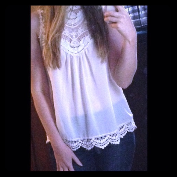 Tops - Sheer lace top high neck