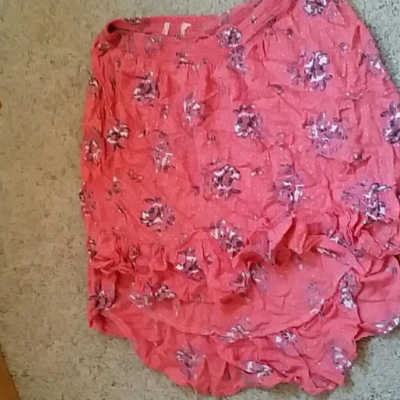 Floral peach high low short skirt