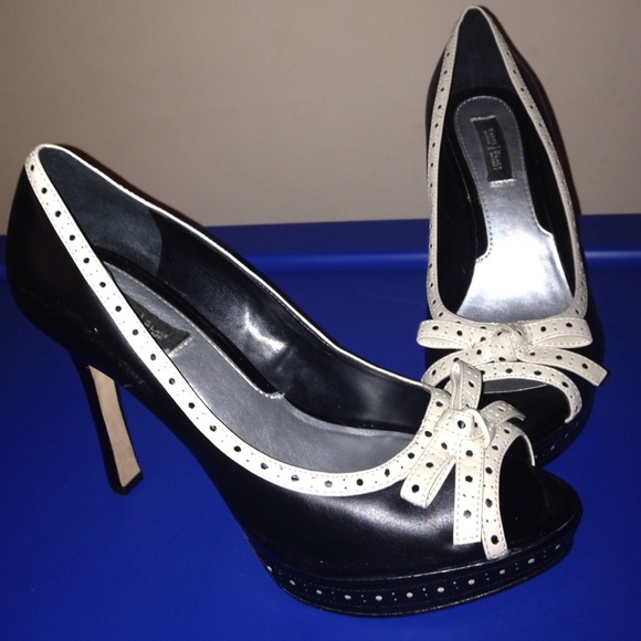 Black and ivory polka dot heels