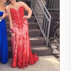 Tiffany Designs Red Lace Prom Dress